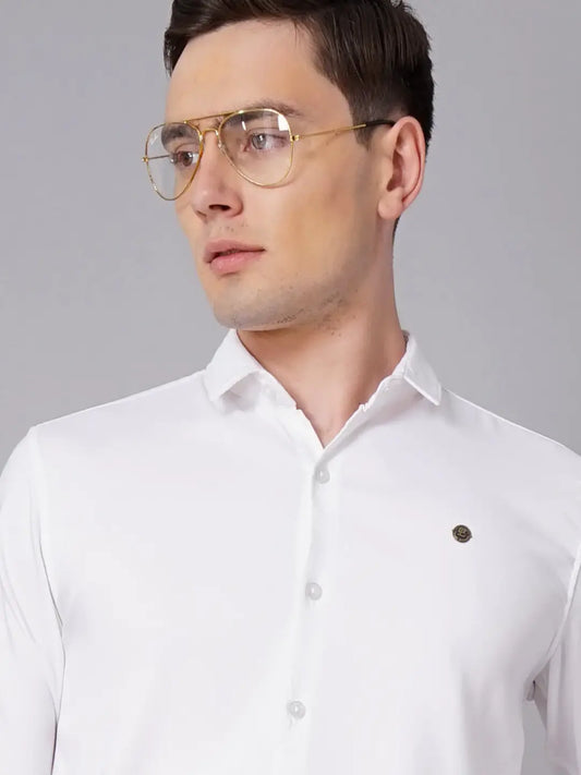 Solid Stretch White Shirt