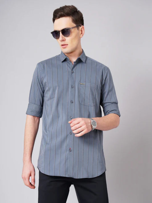 Wide Pin Grey Striped Shirt
