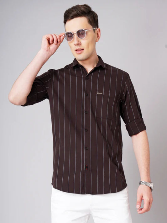 Wide Pin Brown Striped Shirt