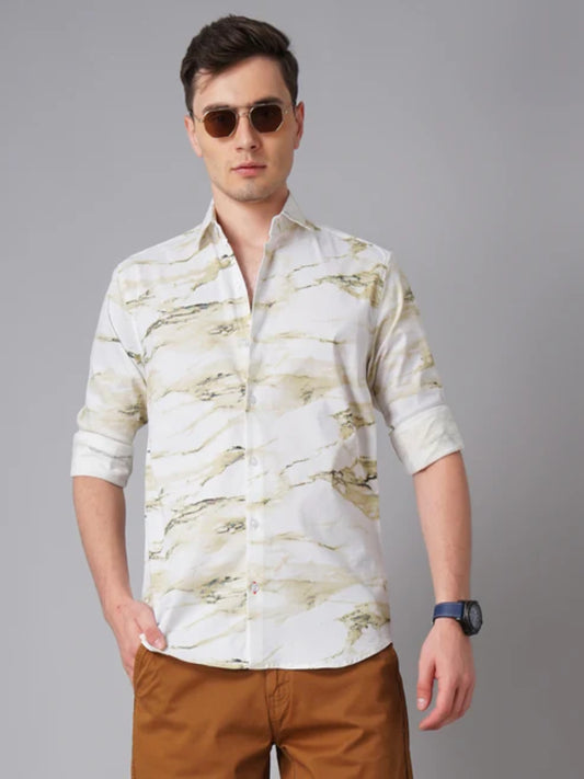 Surf Print White-Yellow Shirt