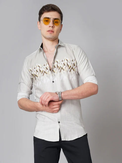 Geometric Panel Grey Printed Shirt