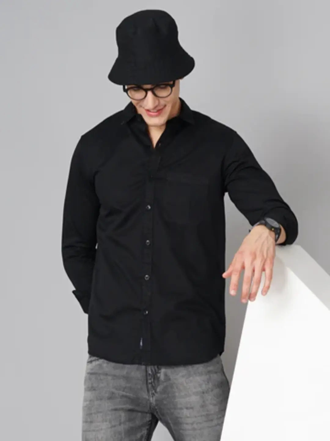 Twill Black Solid Shirt