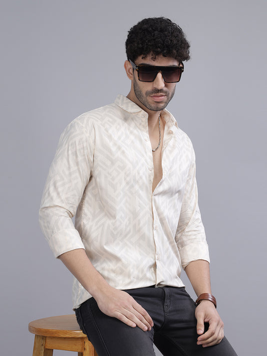 Gusset Cream Geometric Shirt