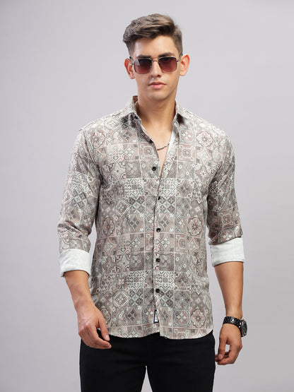 Tribal Motif Green Shirt