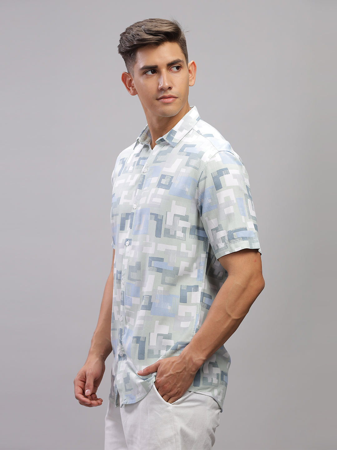 Block Stack Green Rayon Shirt