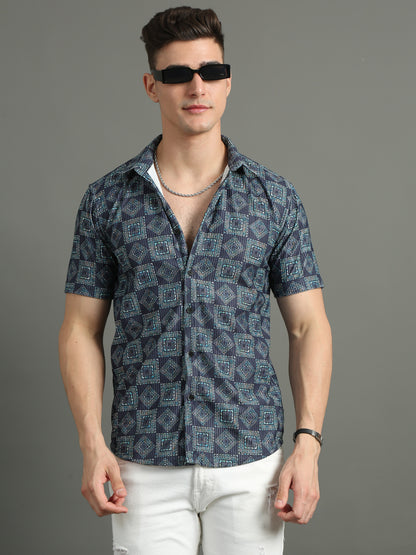 Cord Geometric Blue Shirt