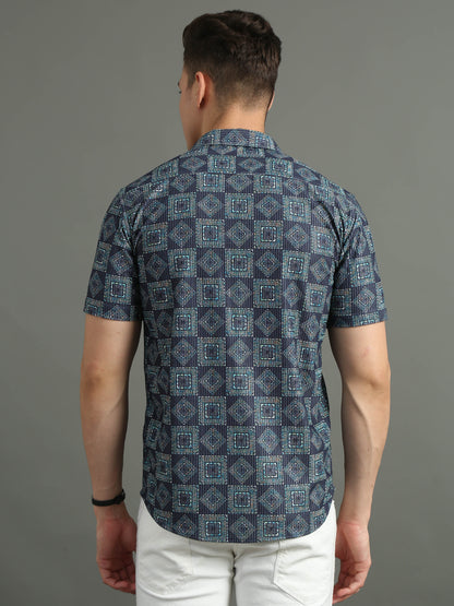 Cord Geometric Blue Shirt