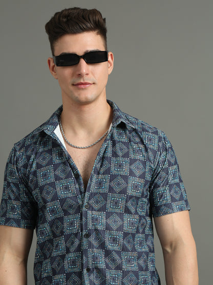 Cord Geometric Blue Shirt