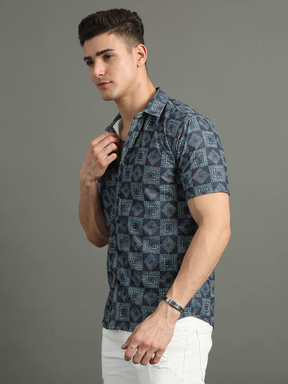 Cord Geometric Blue Shirt