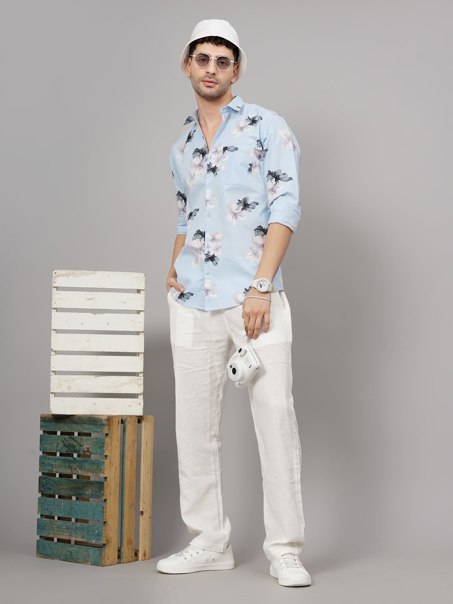 Purau Blue Floral Linen Shirt