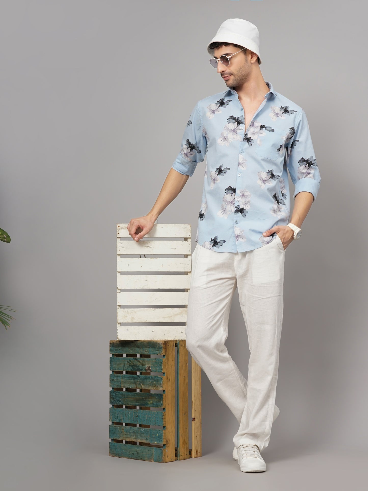 Purau Blue Floral Linen Shirt