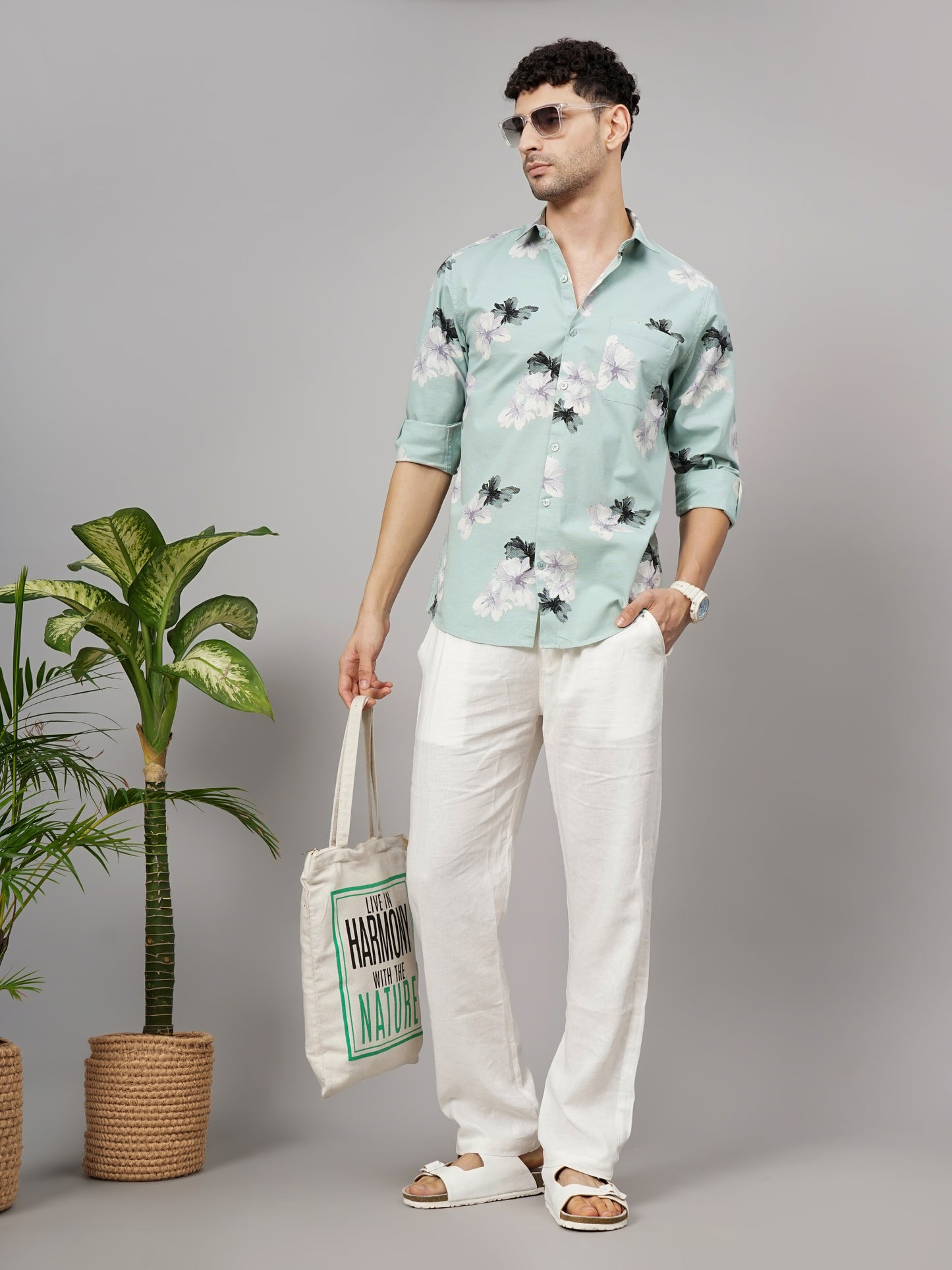 Purau Green Floral Linen Shirt