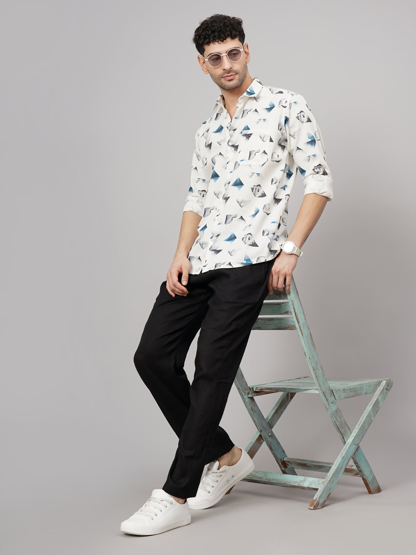 Abstract Beige Linen Shirt