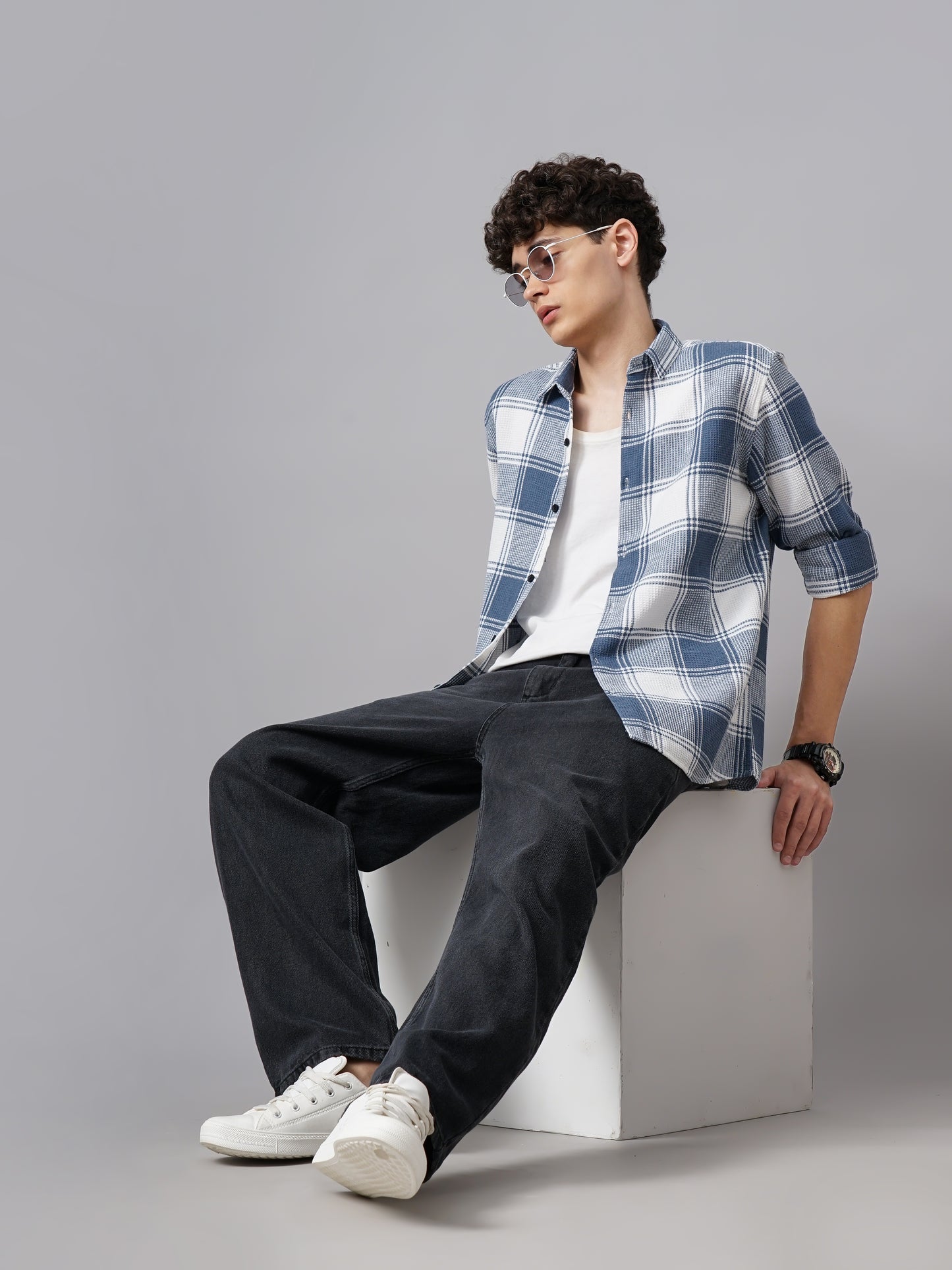 Narva Waffle Blue Checks Shirt