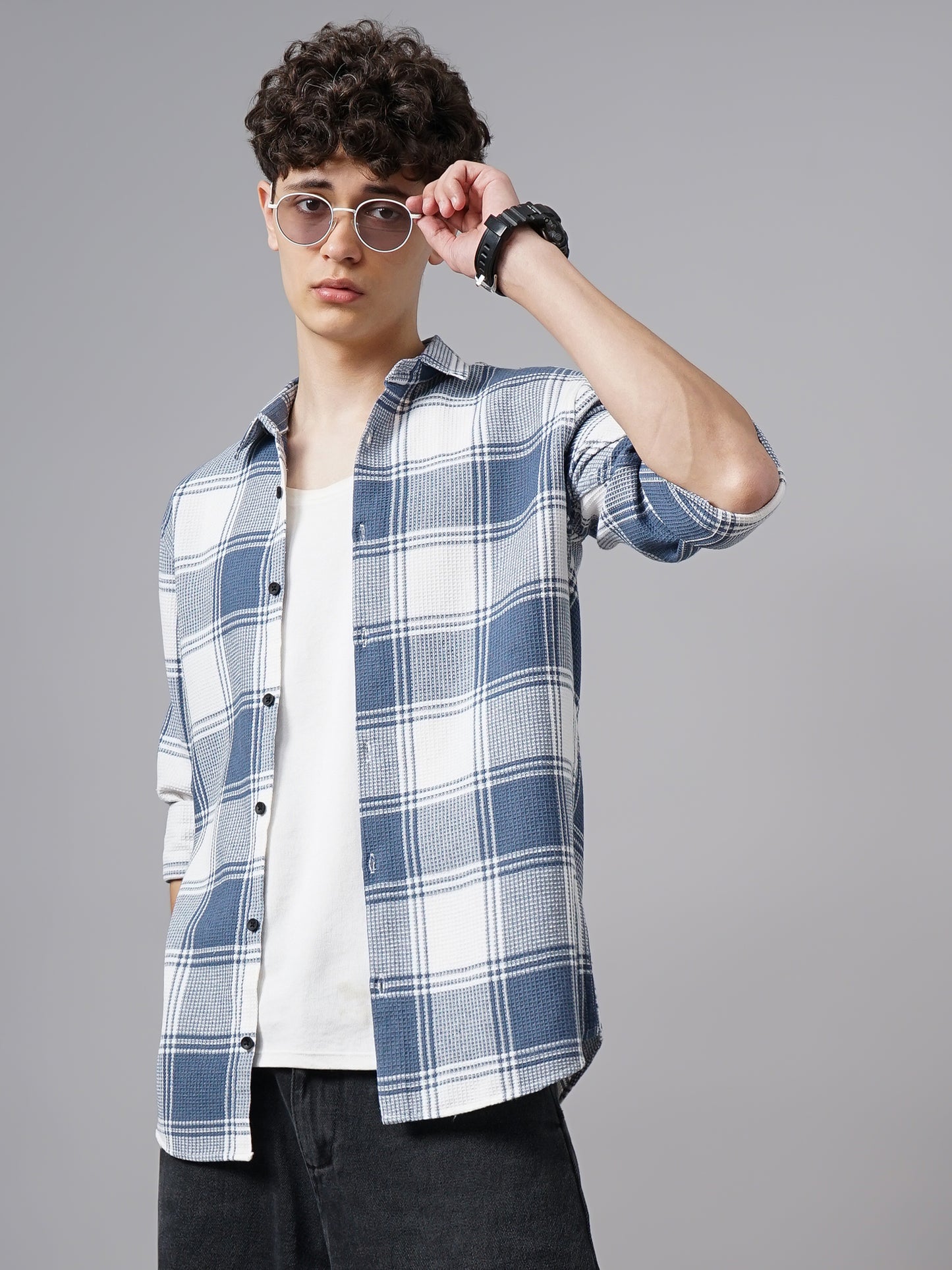 Narva Waffle Blue Checks Shirt