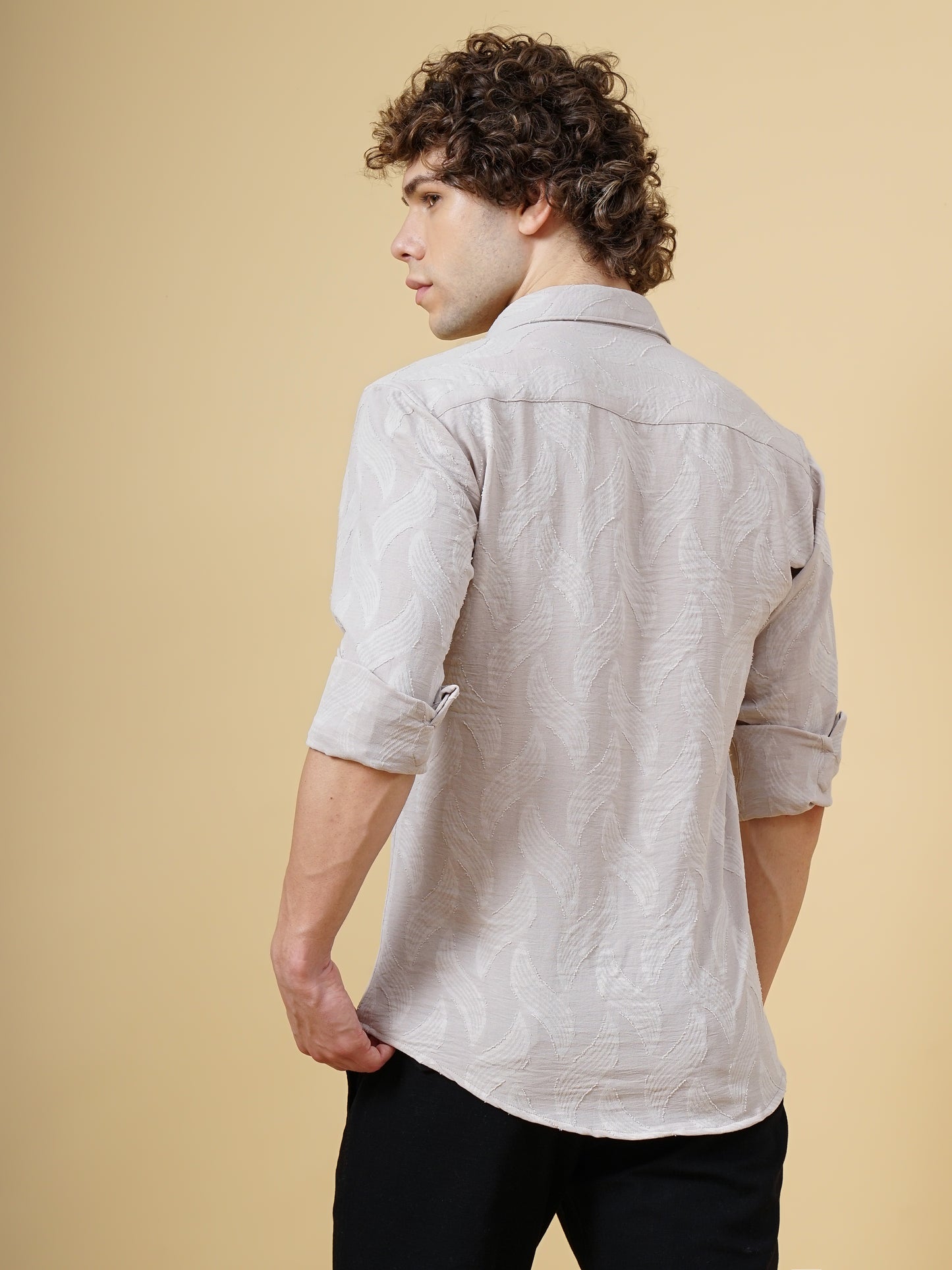 Downy Beige Self-Design Shirt