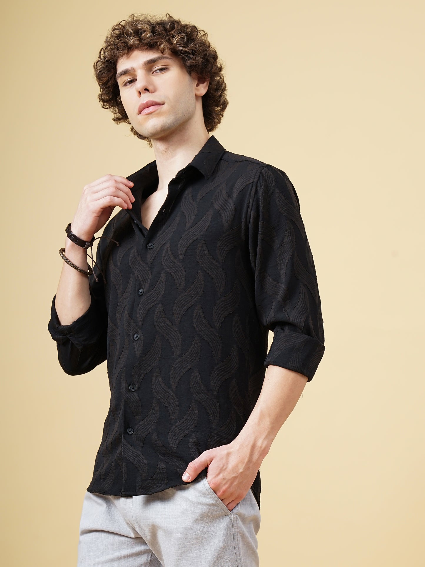 Downy Black Self-Design Shirt