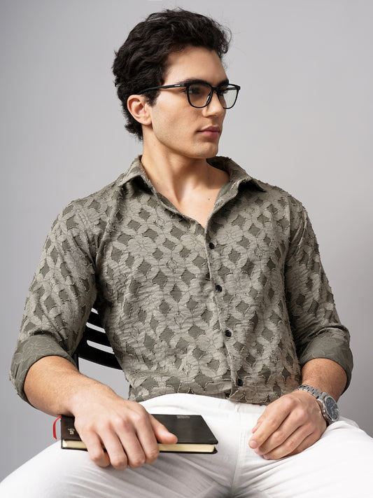 Furano Brown Self-Design Shirt