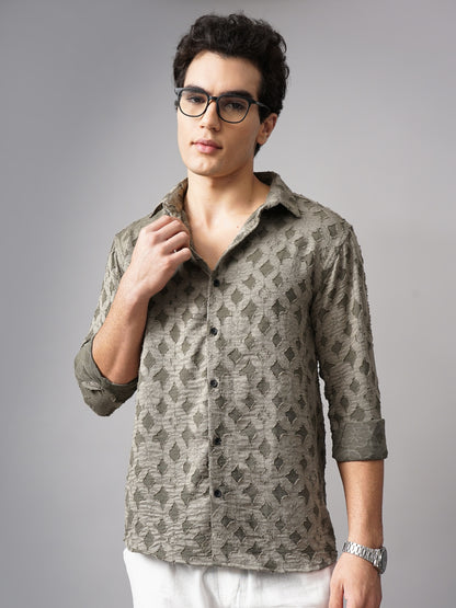 Furano Brown Self-Design Shirt