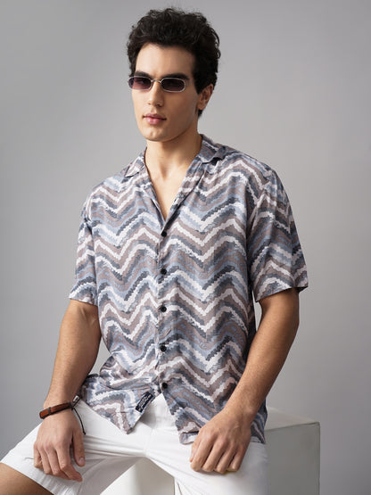 Flux Blue Oversized Rayon Shirt