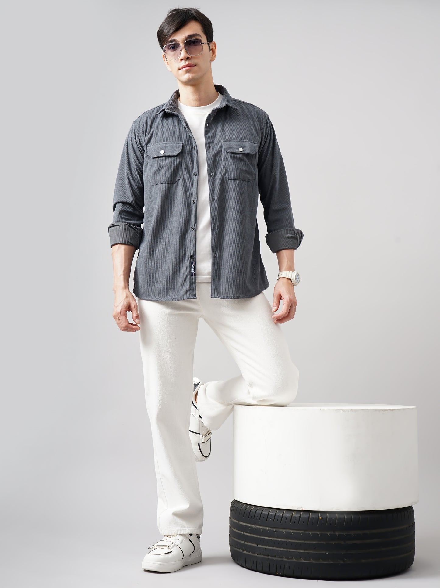 Cordtex Double Pocket Grey Shirt