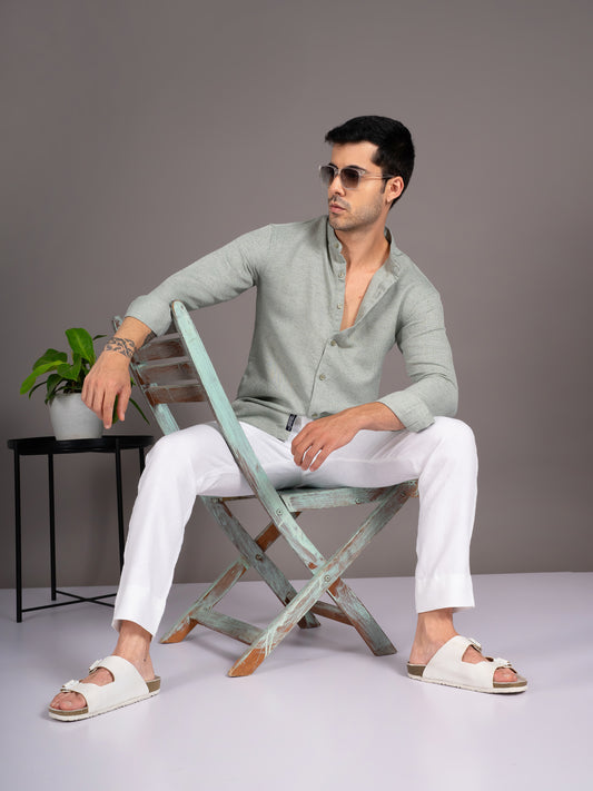 Dobby Green Linen Shirt