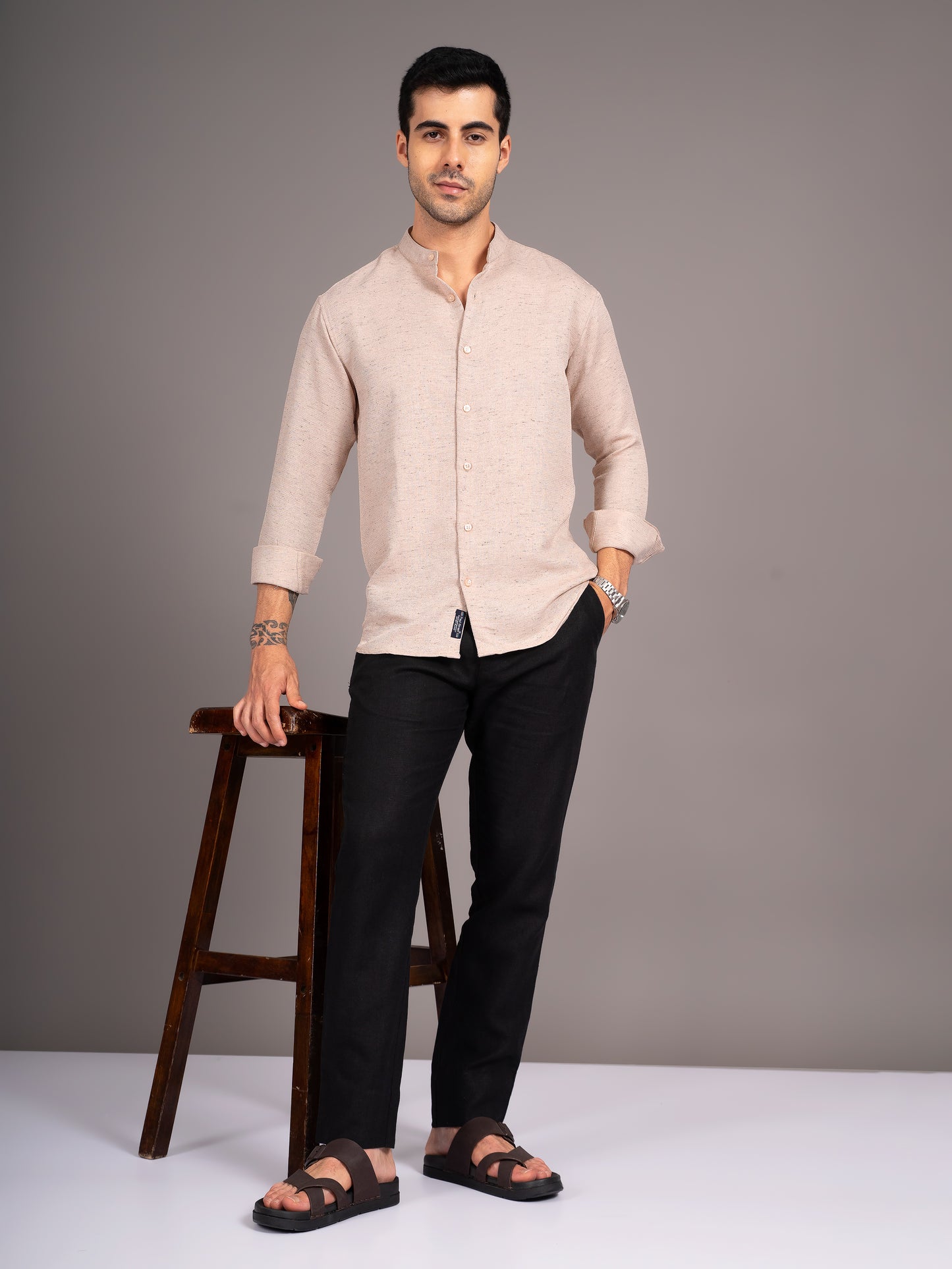 Dobby Peach Linen Shirt