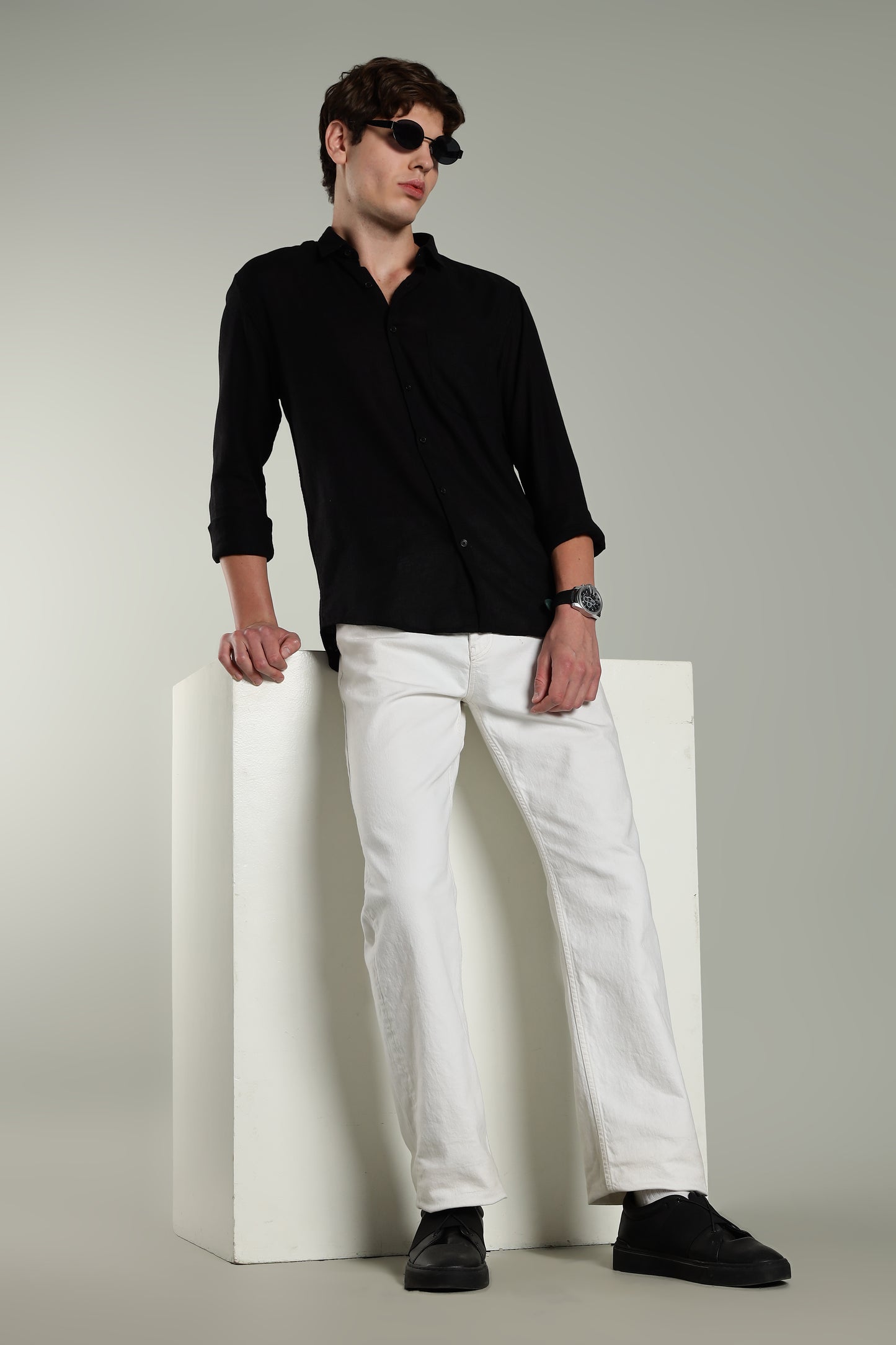 Star Linen Black Solid Shirt