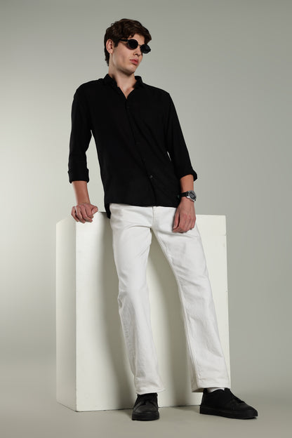 Star Linen Black Solid Shirt