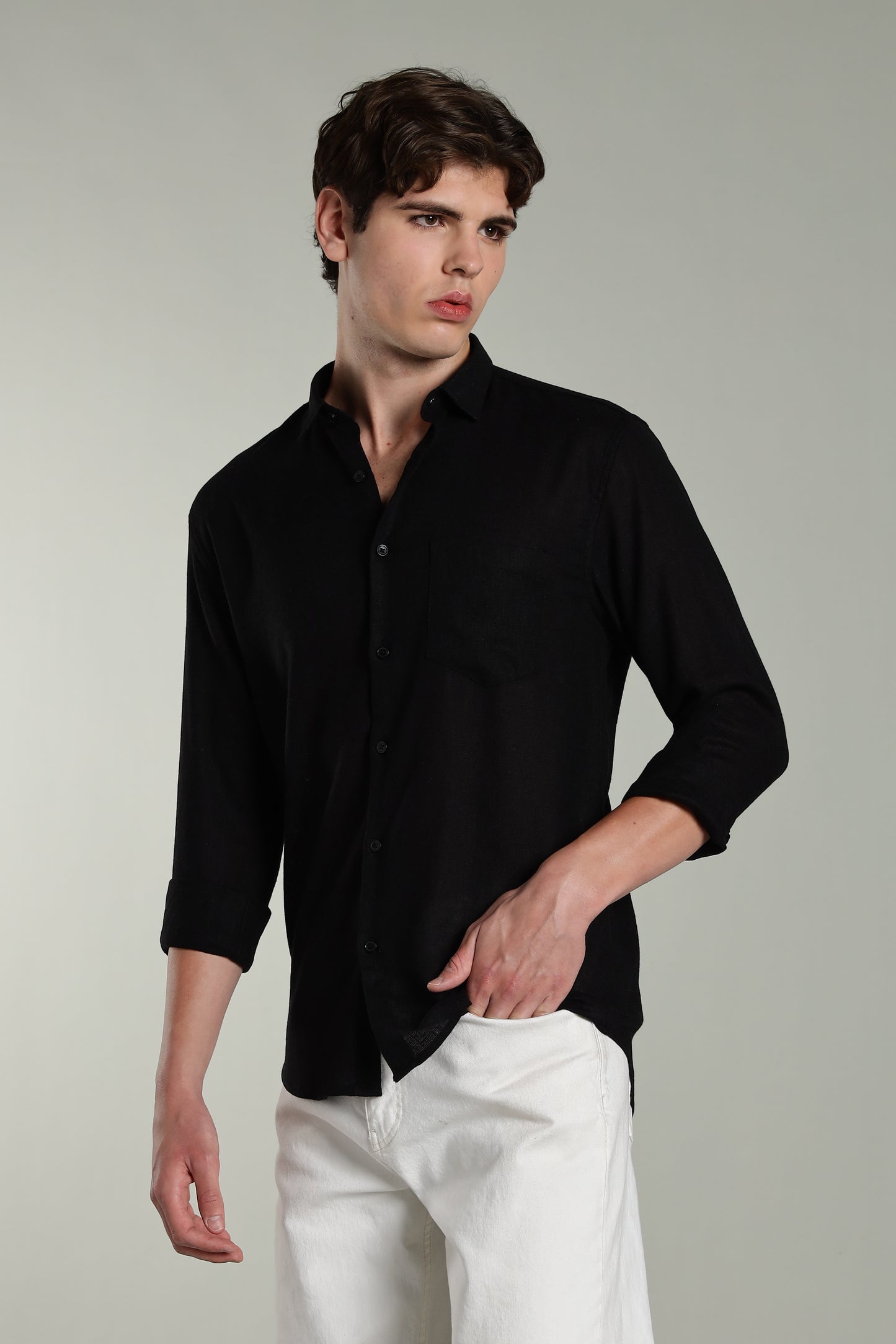 Star Linen Black Solid Shirt