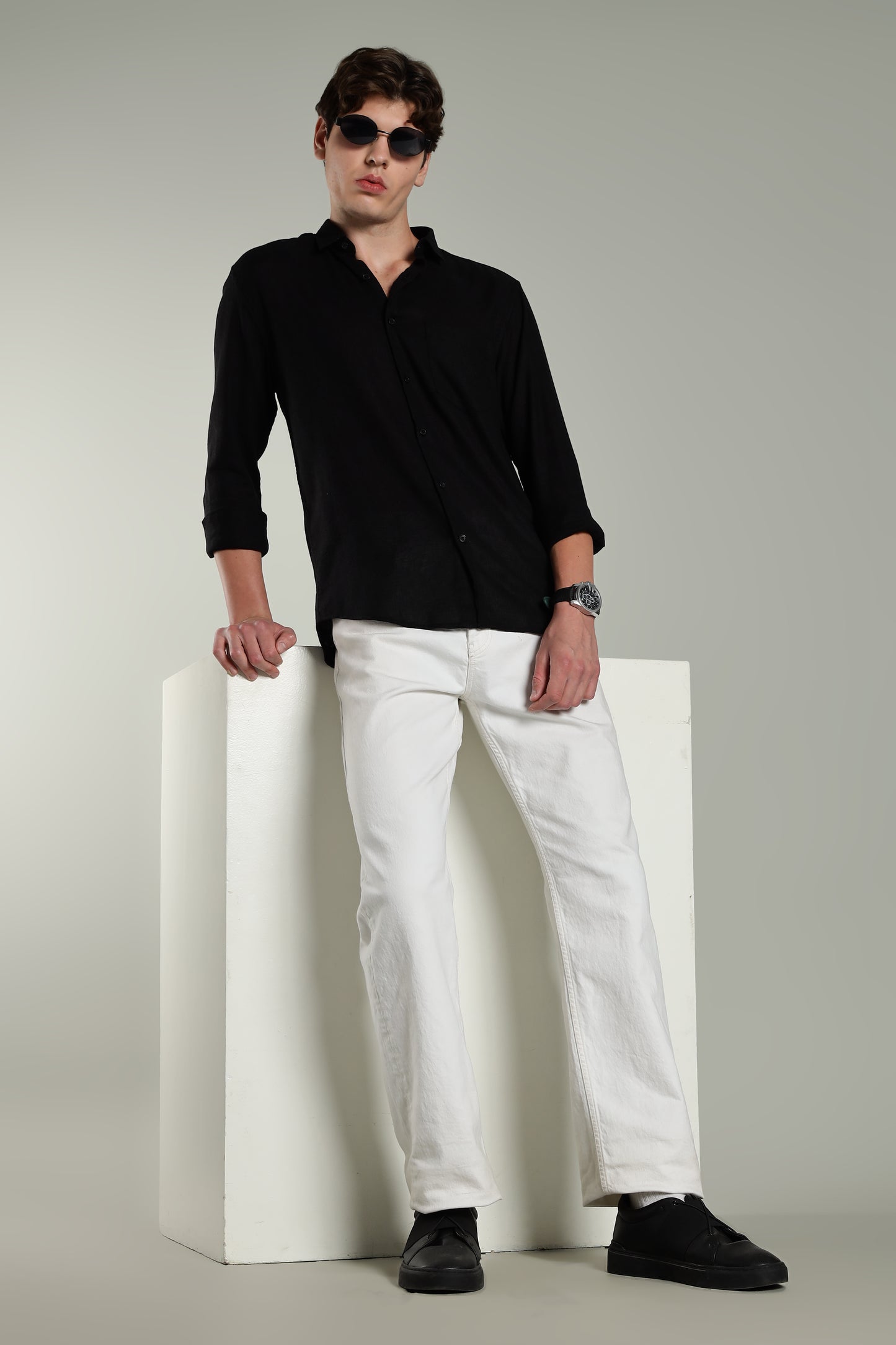 Star Linen Black Solid Shirt