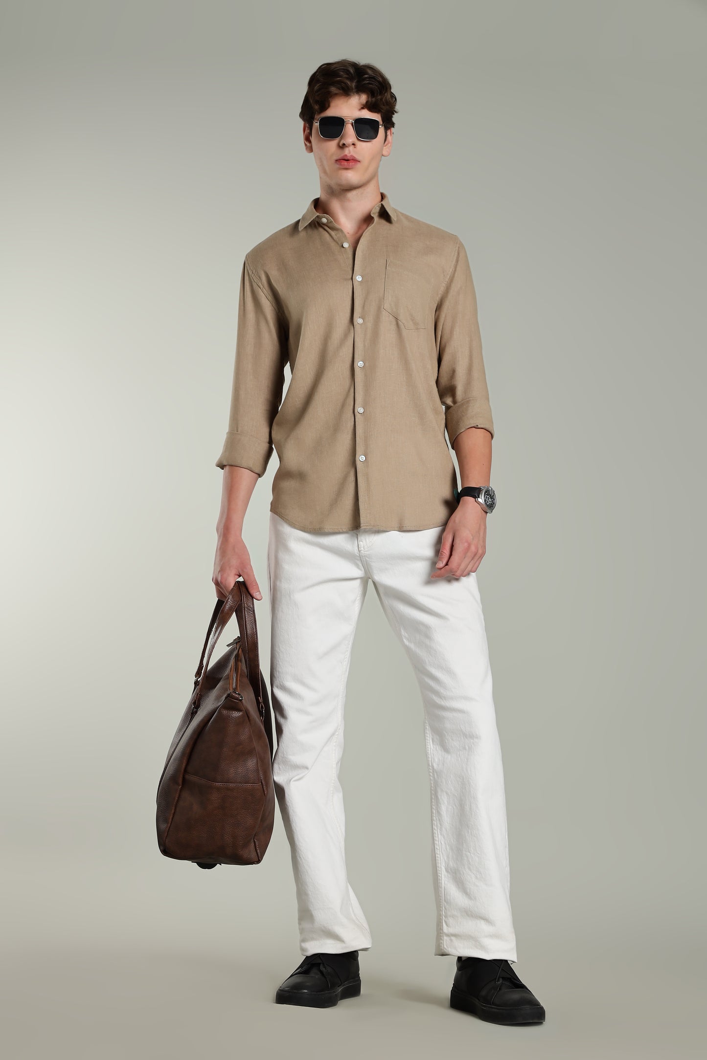 Star Linen Brown Solid Shirt