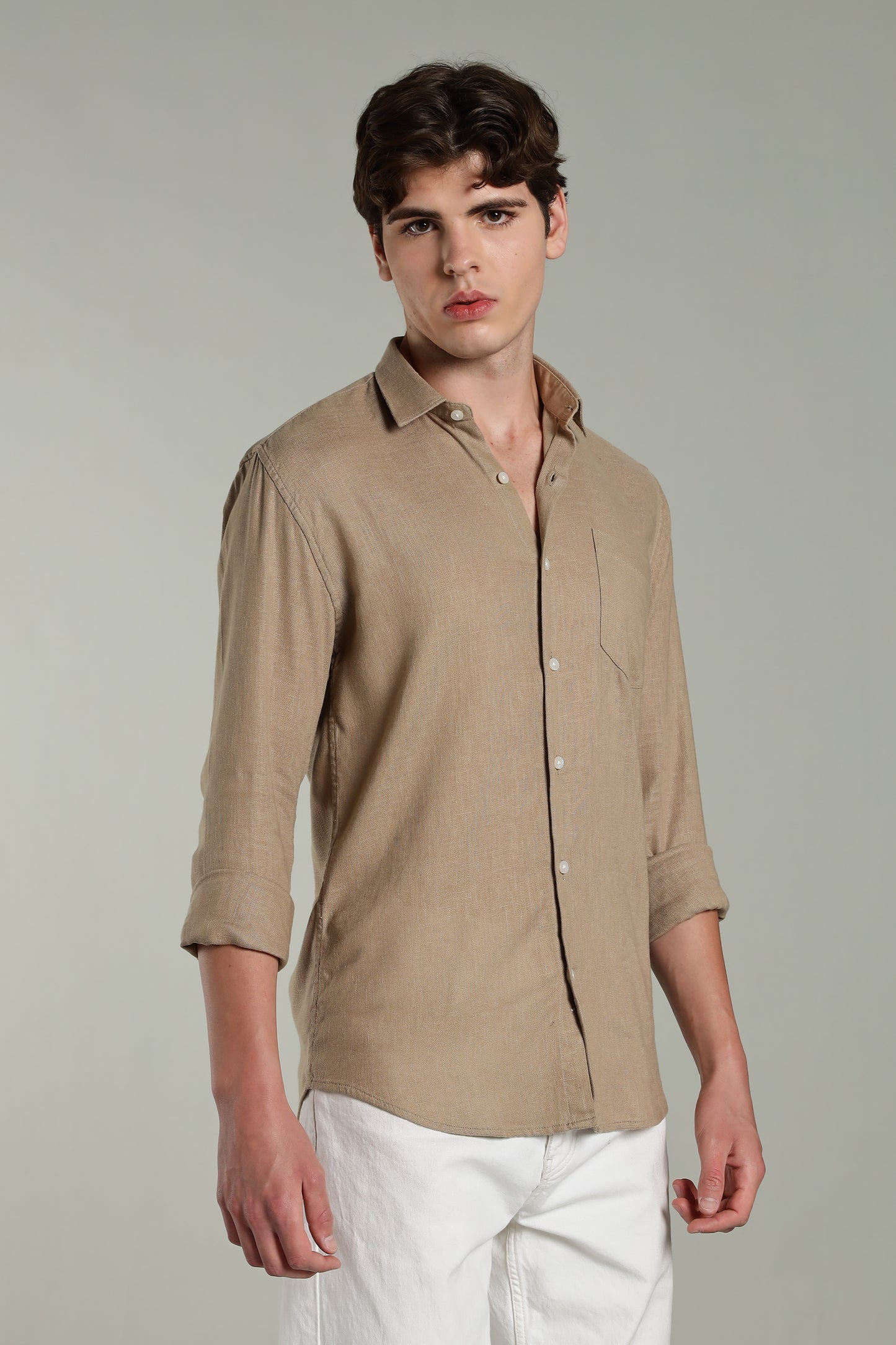 Star Linen Brown Solid Shirt