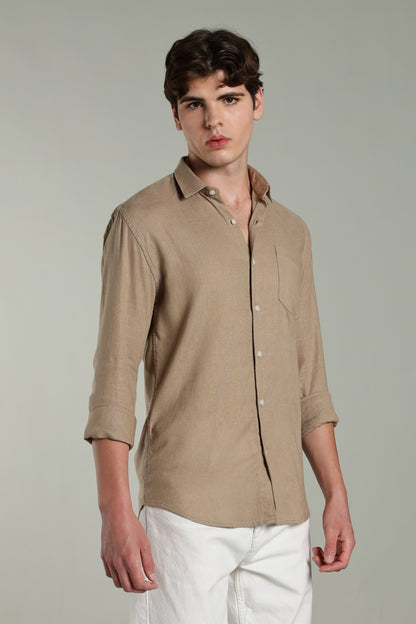 Star Linen Brown Solid Shirt