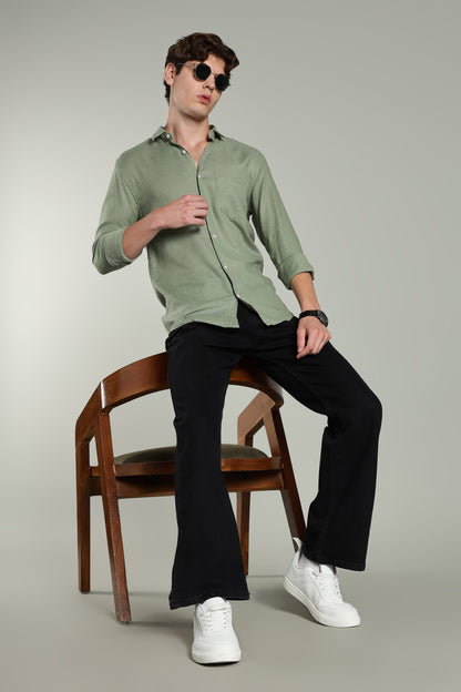 Star Linen Green Solid Shirt