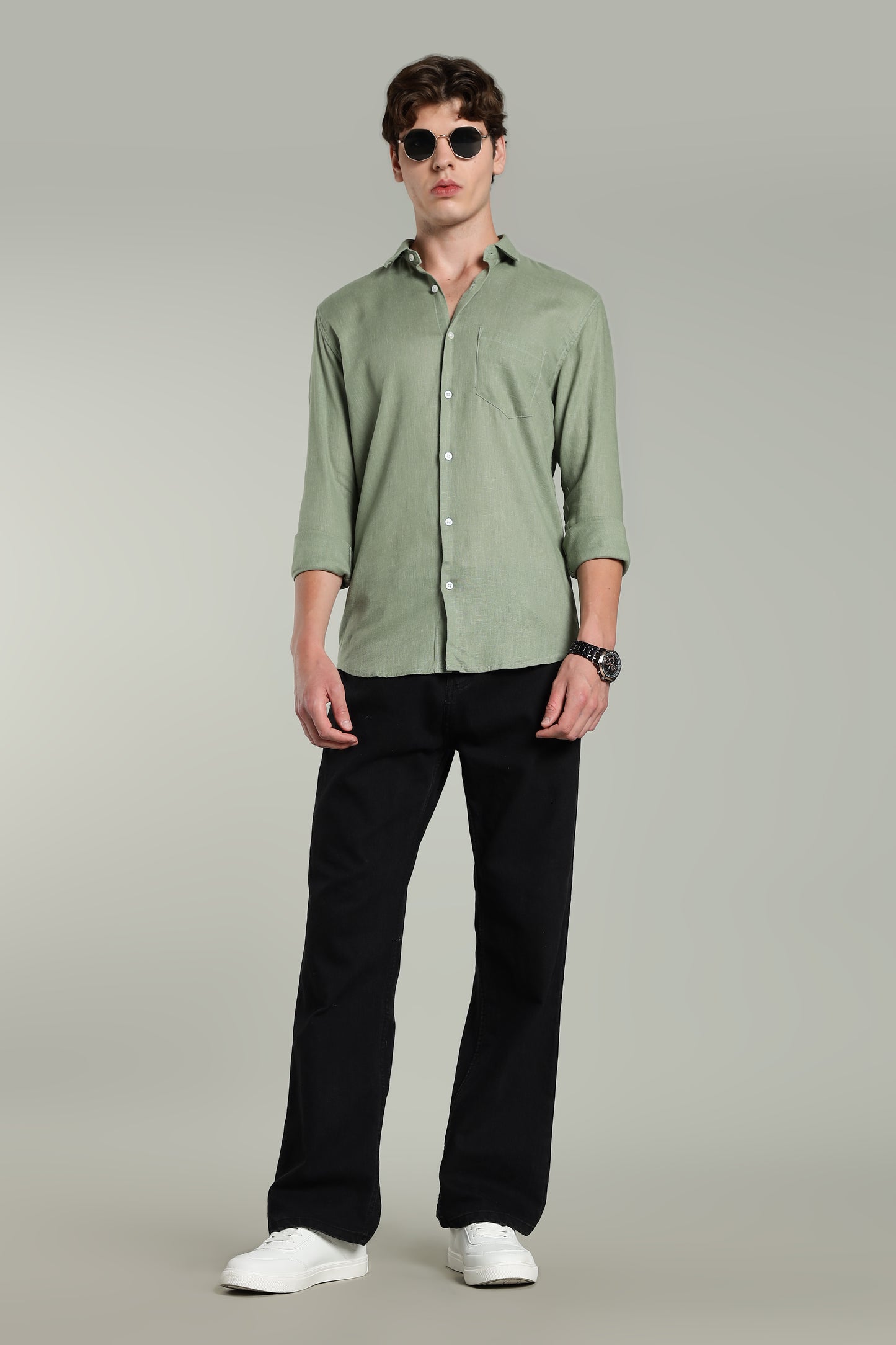 Star Linen Green Solid Shirt