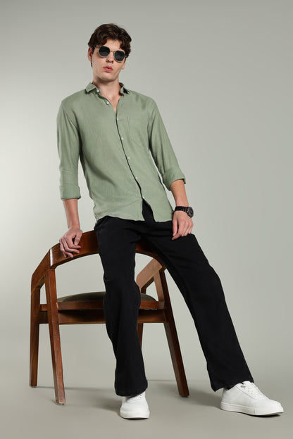 Star Linen Green Solid Shirt