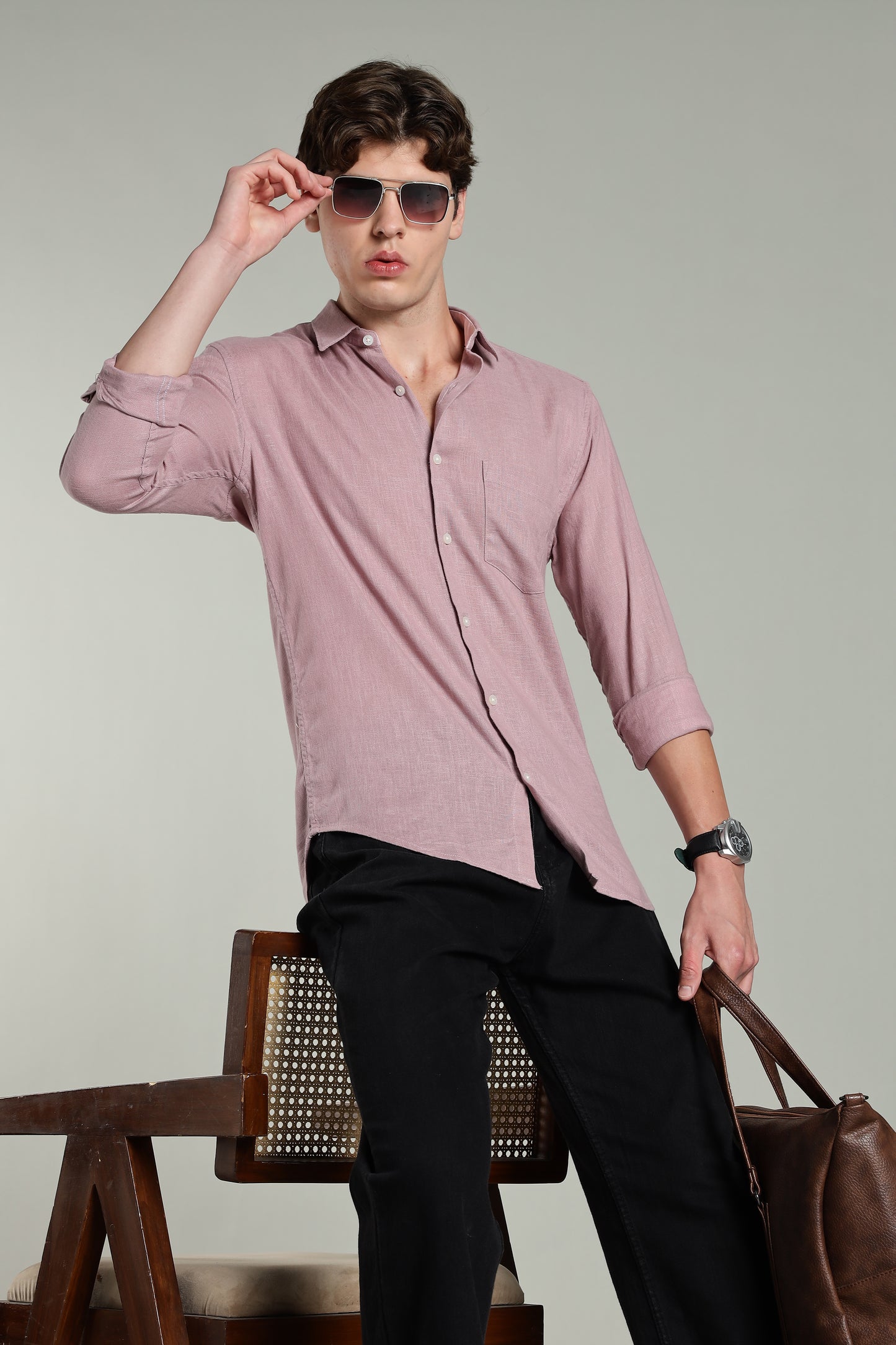 Star Linen Pink Solid Shirt