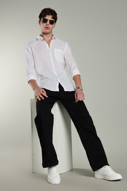 Star Linen White Solid Shirt