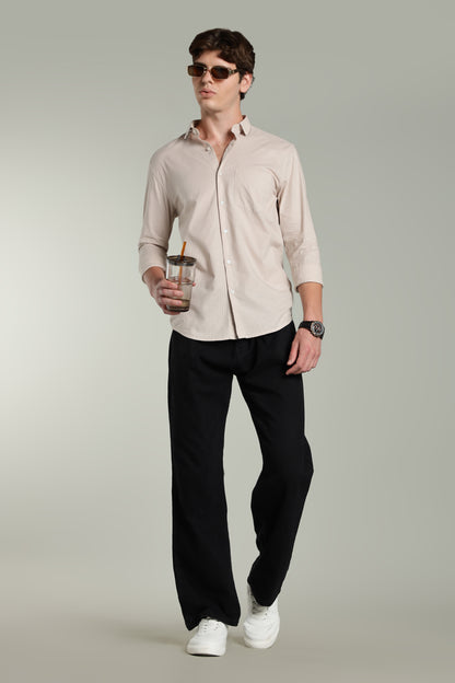 Linen Pin Striped Beige Shirt