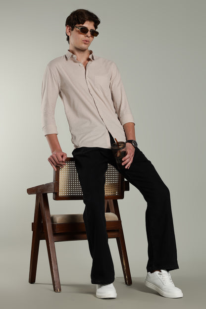 Linen Pin Striped Beige Shirt