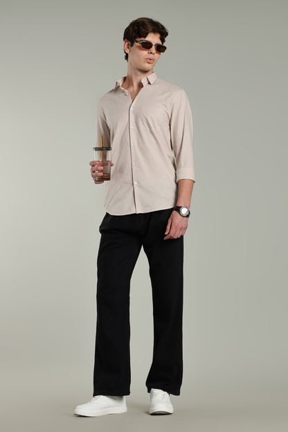 Linen Pin Striped Beige Shirt