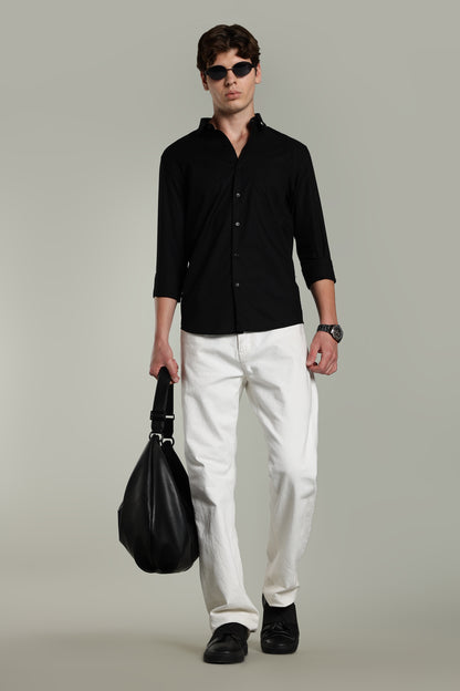 Linen Pin Striped Black Shirt