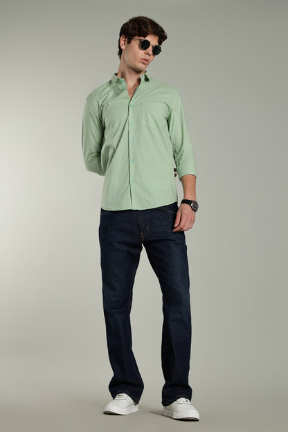 Linen Pin Striped Green Shirt