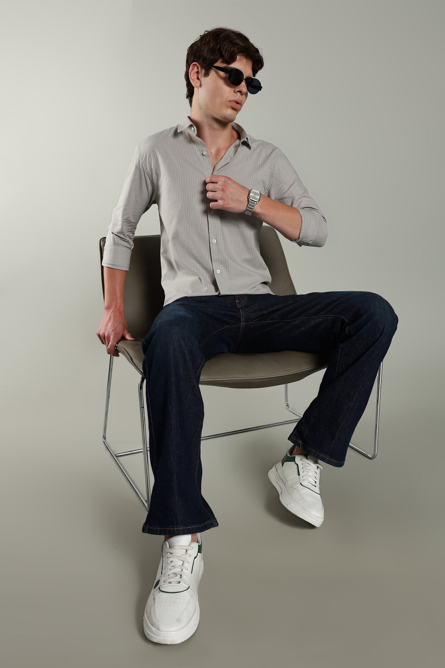 Linen Pin Striped Grey Shirt