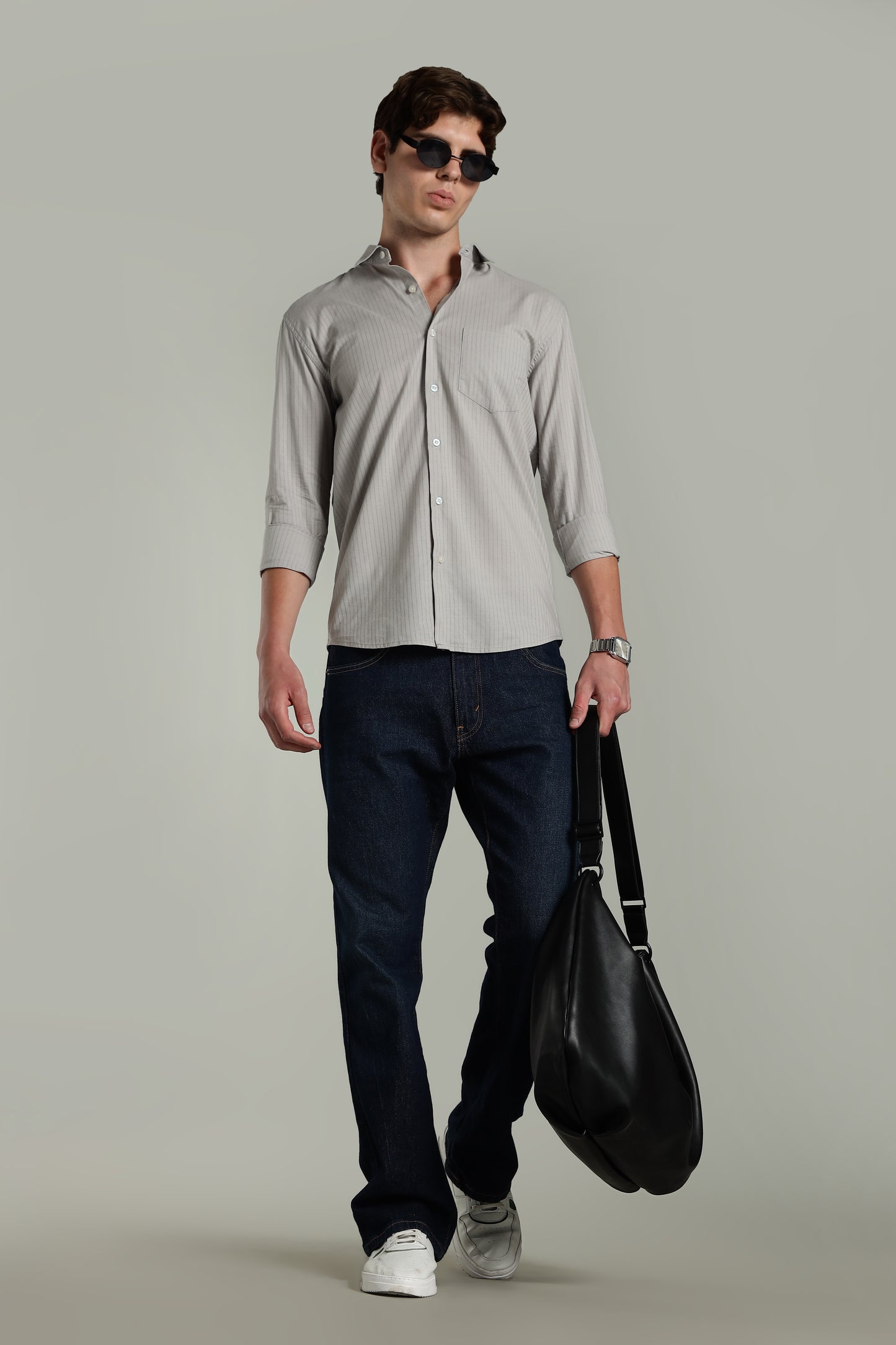 Linen Pin Striped Grey Shirt