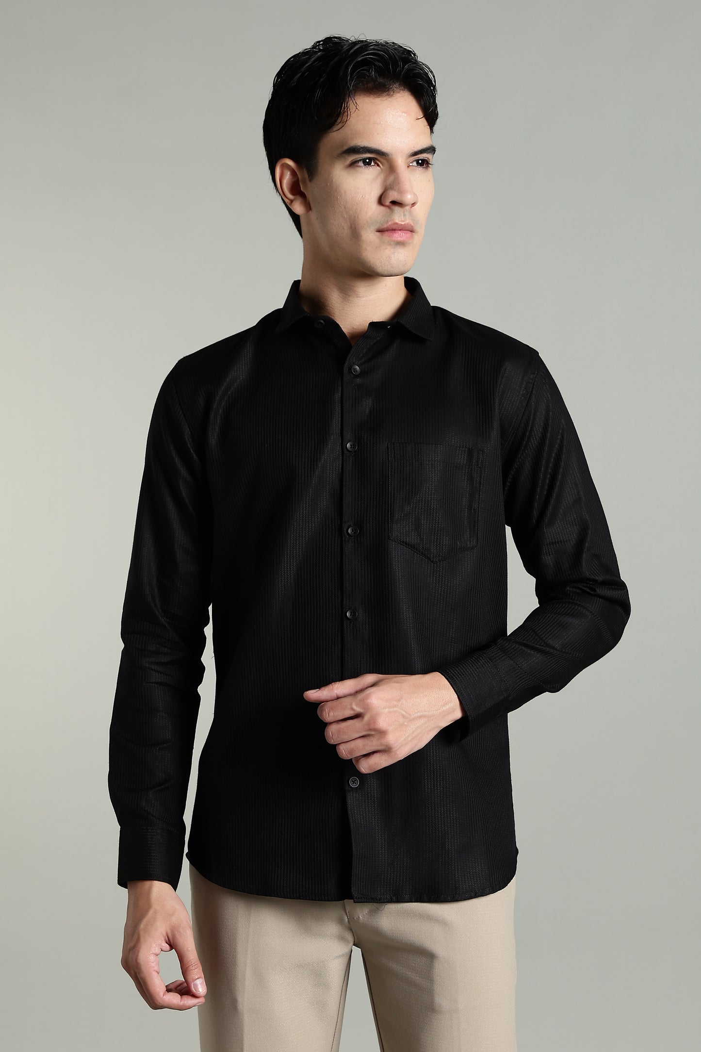 Stria Black Solid Shirt