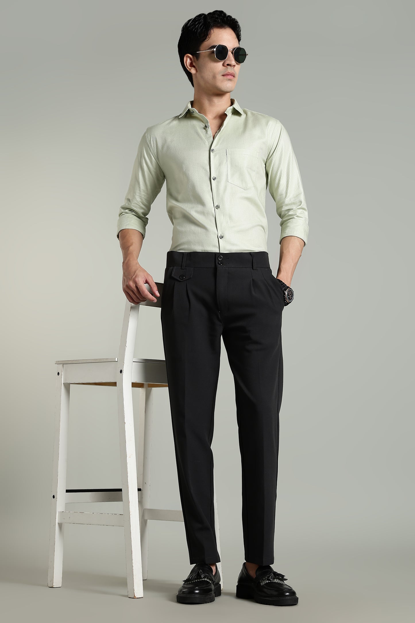 Stria Green Solid Shirt