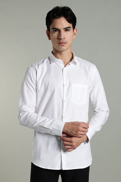 Stria White Solid Shirt