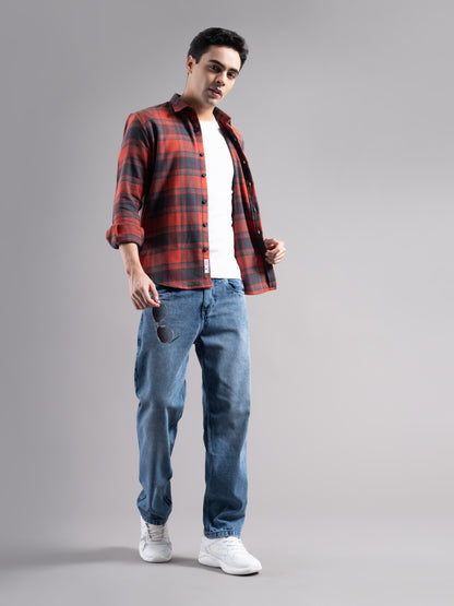 Auron Orange Checks Shirt